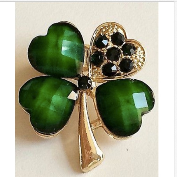 Green Shamrock Pin Brooch Crystal St. Patricks Day Irish Celtic Gold Plated - Picture 2 of 8